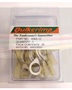 Quikcrimp RW5-12 Yellow Heat Shrinkable Pre-Insulated Ring Terminals 2.5-6.0mm2 - Pack of 25